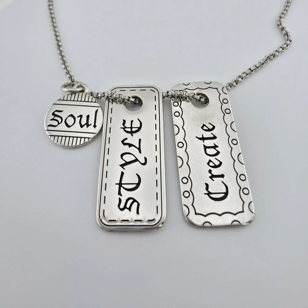 BRIGHTON 'Manuscript' Dog Tag Necklace Heart Soul Dream Believe Silver Plate 18
